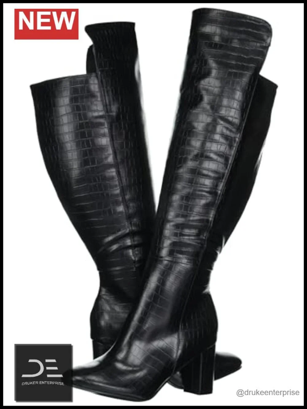 Wide Fit Over the Knee Boots Faux Suede Block Heel Side Zip